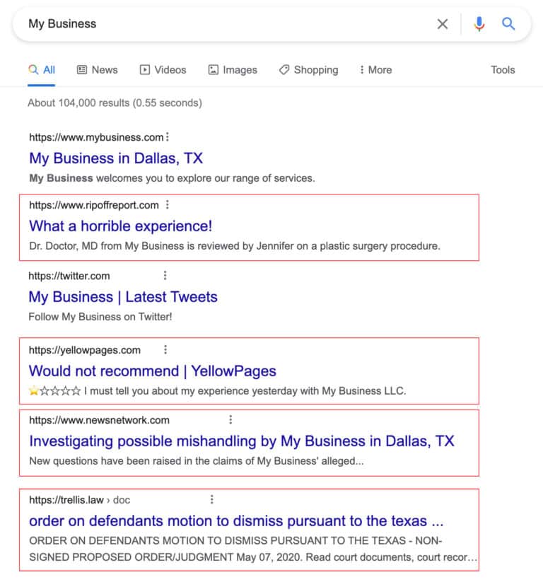 Example of someone who needs reputation management (bad search results)