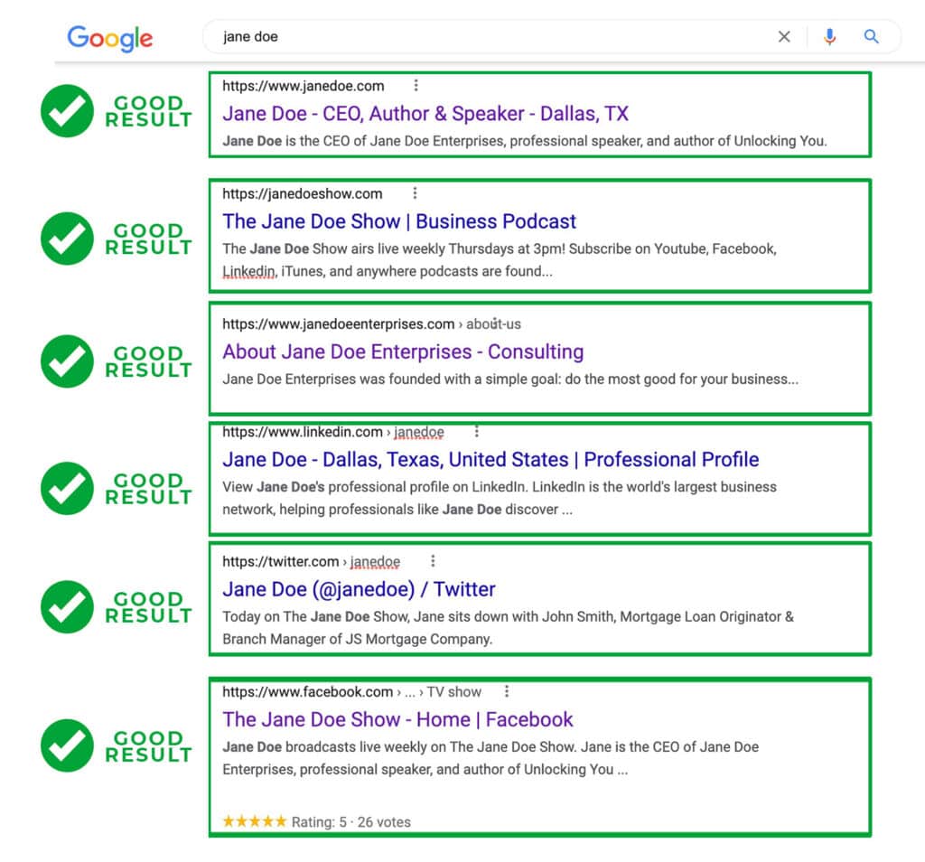 Positive Search Results for Your Brand Name - Example of Good Reputation Management