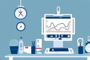 A doctor's office with a computer monitor showing a graph of a successful reputation management campaign