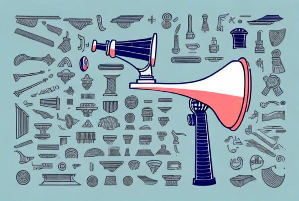 A megaphone amplifying out symbols of various trade tools and professional emblems