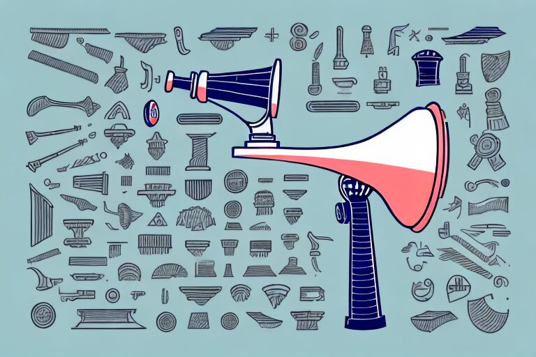 A megaphone amplifying out symbols of various trade tools and professional emblems