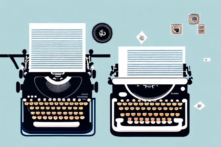 Typewriters against a teal background