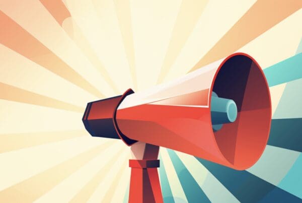 Megaphone with sunburst background