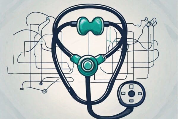 A stethoscope intertwined with a communication icon