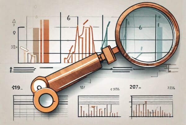 A magnifying glass focusing on a set of different sized keys