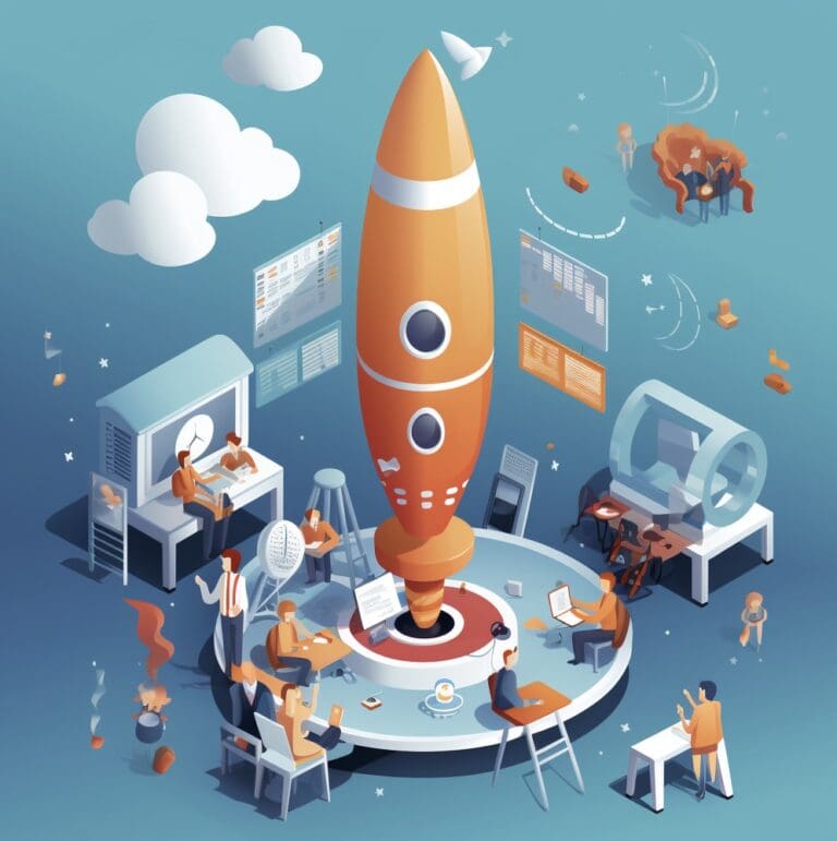 Startup rocket ship graphic with flat design