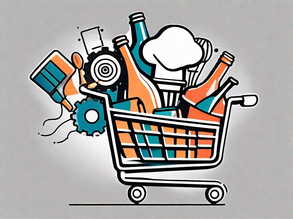 A megaphone amplifying symbols of various business industries (like a shopping cart