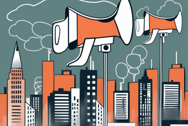 A megaphone projecting symbols of communication like speech bubbles