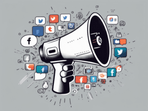 A megaphone emitting various social media icons