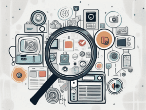 A magnifying glass focusing on various media icons like a television